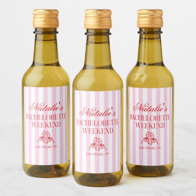 Red Pink Stripes Bachelorette Weekend Party Weinetikett (Flaschen)