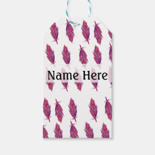 Red Pink Watercolor Feather Custom Gift Tags Geschenkanhänger