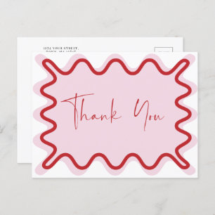 Red Pink Wavy Border Danke Postcard Einladungspostkarte