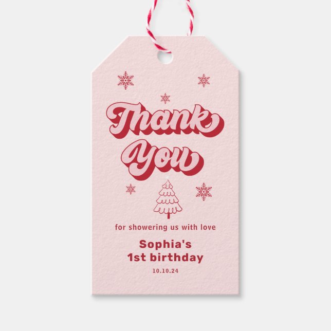 Red Pink Weihnachten Geburtstag Vielen Dank für Ih Geschenkanhänger (Vorderseite)