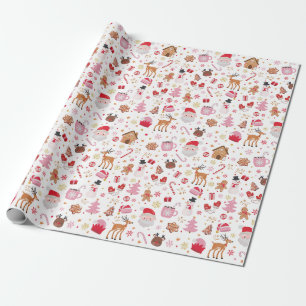 Red Pink Weihnachtsmann Claus Reindeer Wonderland Geschenkpapier