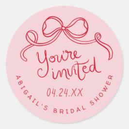 Red Pink Whimsical Bow Brautparty Umschlag Aufkleb Runder Aufkleber