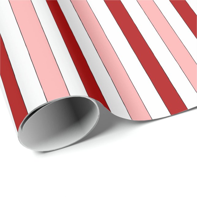 Red Pink White Hand-Drawn Stripes (large scale) Geschenkpapier (Rolleneckpunkt)