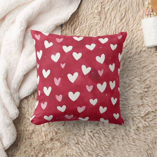 Red Pink White Hearts Kissen (Decke)