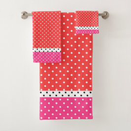 Red Pink White Polka Dots Badetuch Set