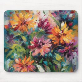 RED PINK YELLOW GREEN ABSTRACT WATERCOLOR FLOWERS MOUSEPAD
