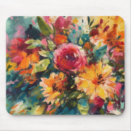 RED PINK YELLOW GREEN ABSTRACT WATERCOLOR FLOWERS MOUSEPAD