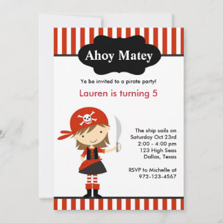 Red Pirate Girl Birthday Einladungen