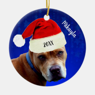 Red Pit Bull mit Weihnachten der Weihnachtsmannmü Keramik Ornament