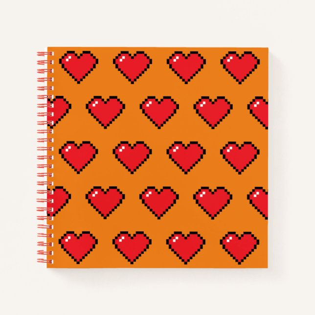 Red Pixel Herz Muster Notizbuch (Vorderseite)