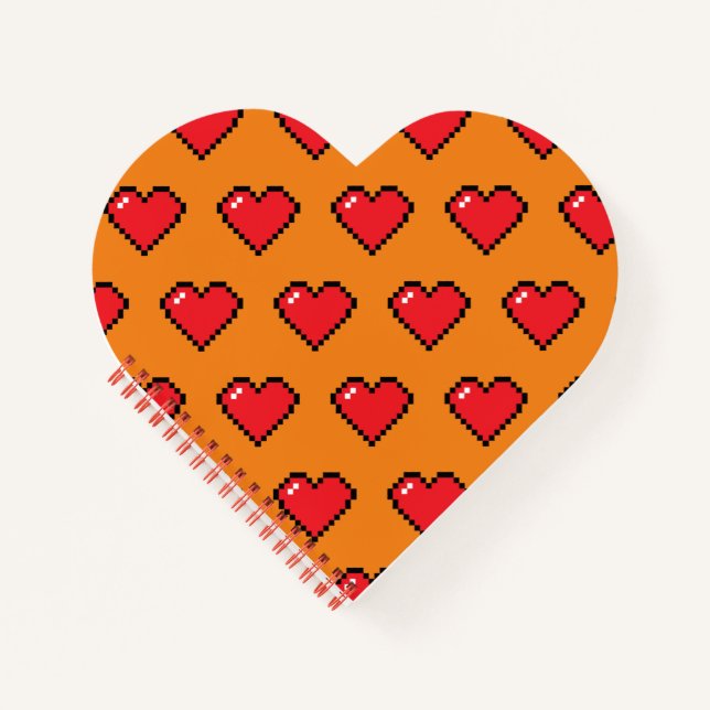 Red Pixel Herzmuster Notizbuch (Vorderseite)