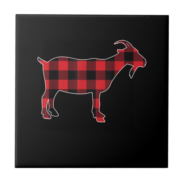 Red Pläd Goat Santa Christmas Fliese (Vorderseite)