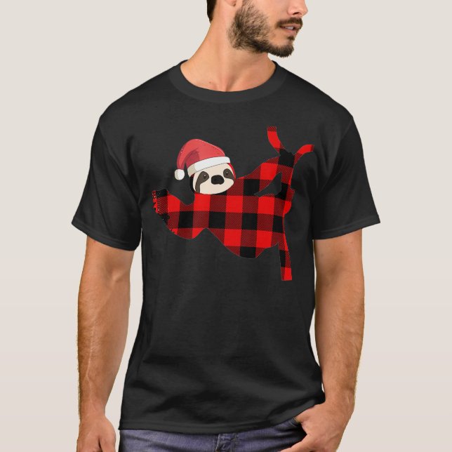 Red Pläd Sloth Pajama Family Buffalo Christmas ( T-Shirt (Vorderseite)