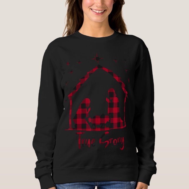 Red Pläd True Story of Jesus Birth Christmas Nati Sweatshirt (Vorderseite)
