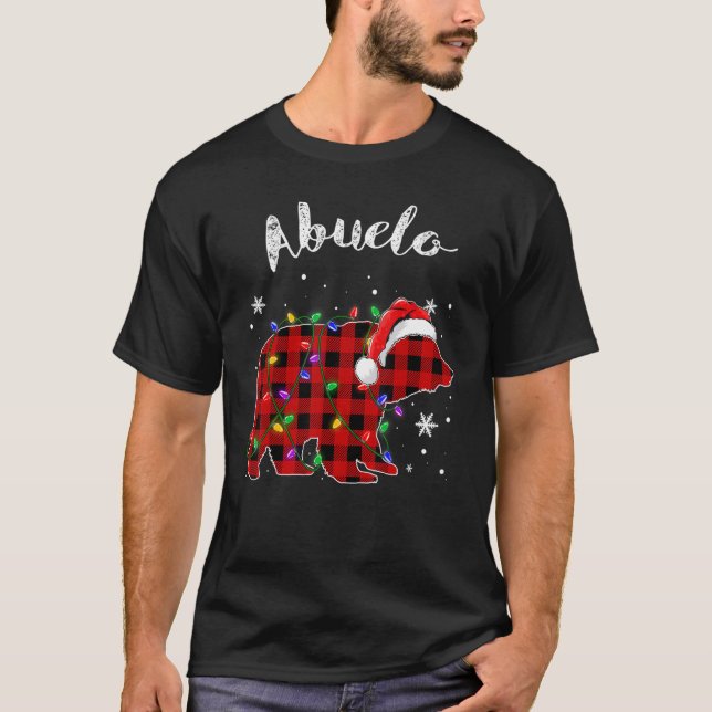 Red Plaid Abuelo Bear Matching Family Christmas Pa T-Shirt (Vorderseite)