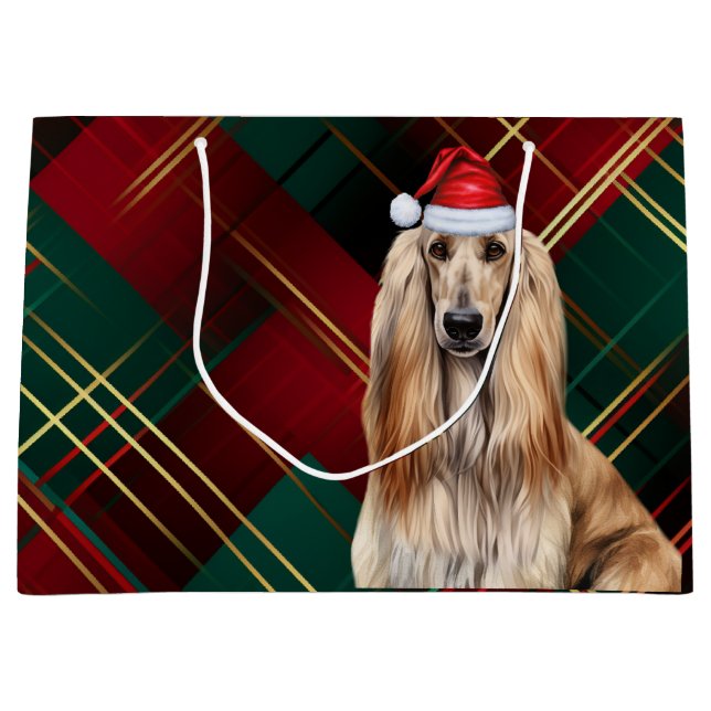 Red Plaid Afghan Hound Dog Lover Holiday Große Geschenktüte (Vorderseite)