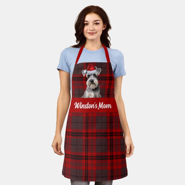 Red Plaid and Schnauzer Dog Christmas Schürze (Getragen)