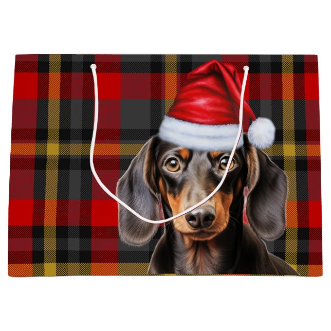 Red Plaid and Smooth Dachshund Dog Lover Holiday Große Geschenktüte (Vorderseite)
