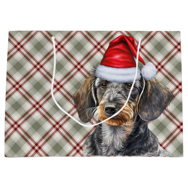 Red Plaid and Wirehair Dachshund Dog Lover Holiday Große Geschenktüte (Vorderseite)