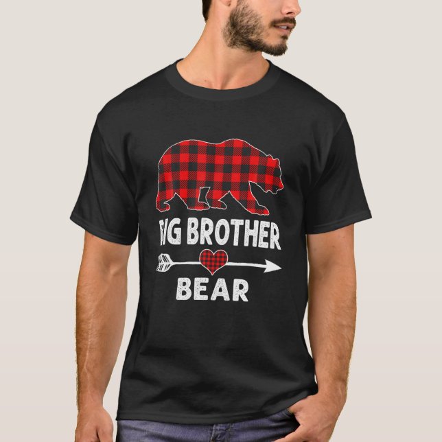 Red Plaid Big Brother Bear Buffalo Matching Family T-Shirt (Vorderseite)