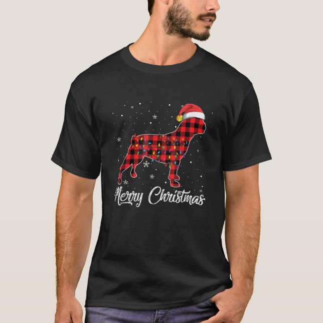 Red Plaid Buffalo French Bulldog Merry Christmas P T-Shirt (Vorderseite)