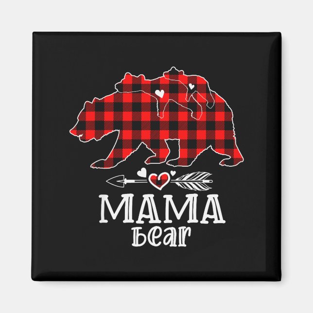 Red Plaid Buffalo Mama Bear Christmas Pajamas Fami Magnet (Vorne)