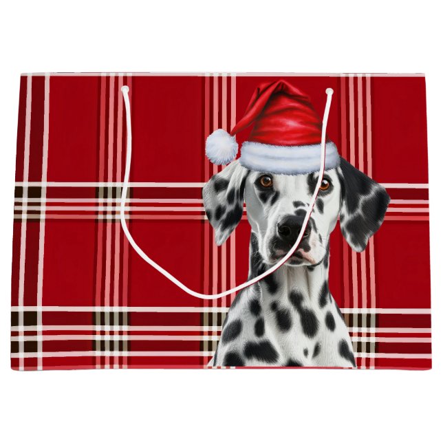 Red Plaid Dalmatian Dog Lover Holiday Große Geschenktüte (Vorderseite)