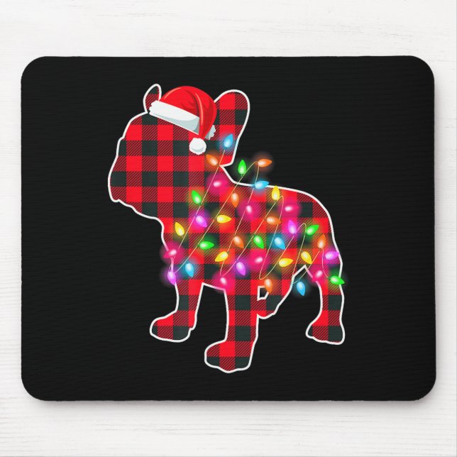 Red Plaid French Bulldog Christmas Pajamas Xmas Li Mousepad (Vorne)