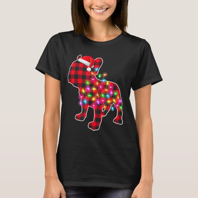Red Plaid French Bulldog Christmas Pajamas Xmas Li T-Shirt (Vorderseite)