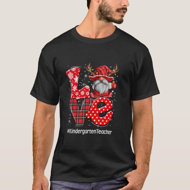 Red Plaid Gnome Love Kindergarten Teacher Christma T-Shirt (Vorderseite)