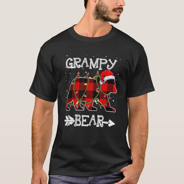 Red Plaid Grampy Bear Christmas Santa Family Match T-Shirt (Vorderseite)