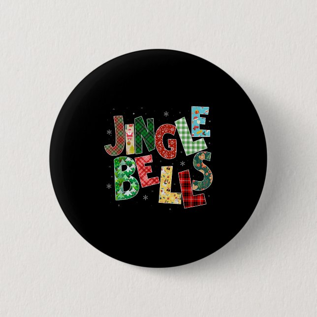 Red Plaid Jingle Bells Christmas Matching Family P Button (Vorderseite)