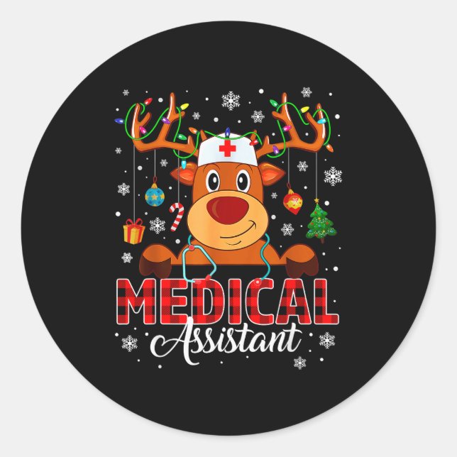 Red Plaid Medical Istant Nurse Reindeer Christmas  Runder Aufkleber (Vorderseite)