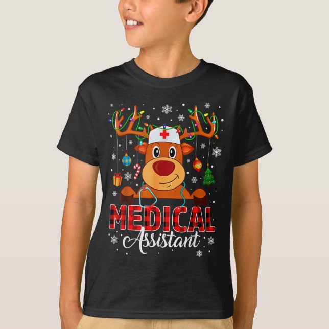 Red Plaid Medical Istant Nurse Reindeer Christmas  T-Shirt (Vorderseite)