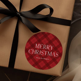 Red Plaid Merry Christmas Runder Aufkleber