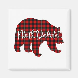 Red Plaid North Dakota Bear Matching Pajama Magnet