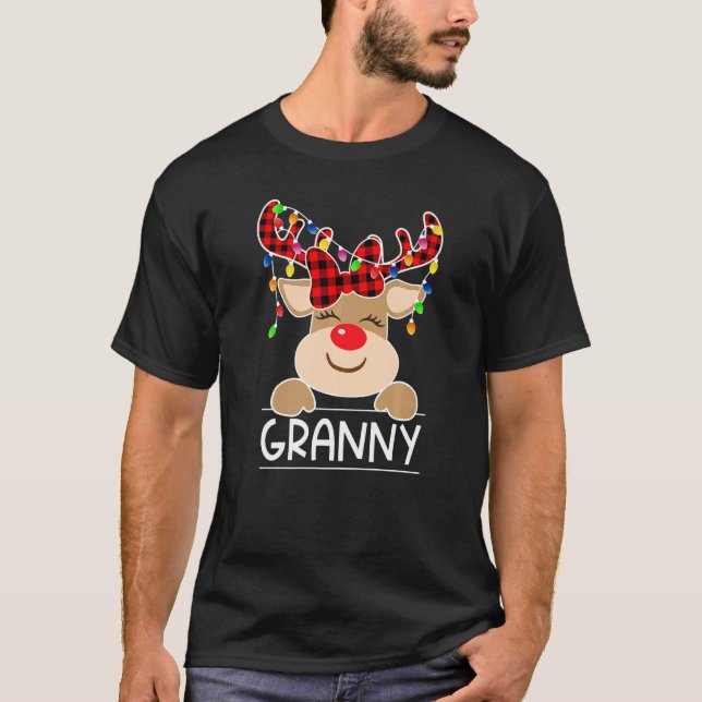 Red Plaid Reindeer Granny Christmas Light Christma T-Shirt (Vorderseite)