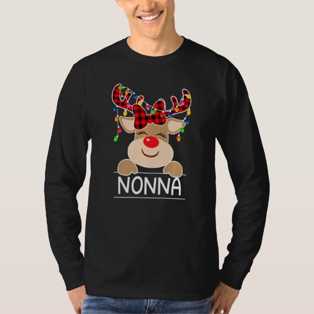 Red Plaid Reindeer Nonna Christmas Light Christmas T-Shirt (Vorderseite)