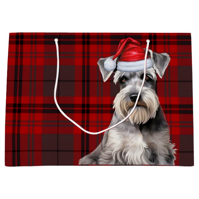 Red Plaid Schnauzer Dog Lover Holiday Große Geschenktüte (Vorderseite)