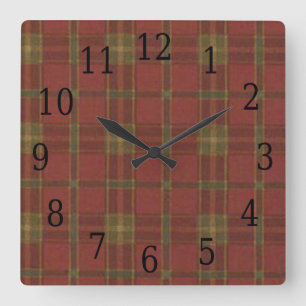 Red Plaid Square Clock Quadratische Wanduhr
