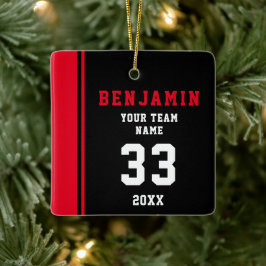 Red Player Name Number Team Sports Kids Keeper Keramikornament