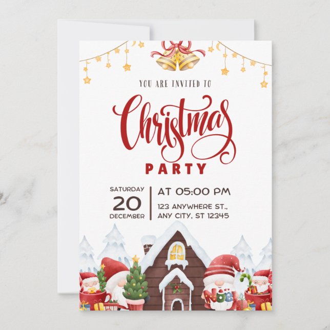 Red Playful Weihnachts-Party Flyer Einladung (Vorderseite)