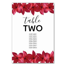 Red Plumeria Frangipani Wedding Guest Names Tischnummer