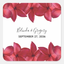 Red Plumeria Frangipani Wedding Quadratischer Aufkleber