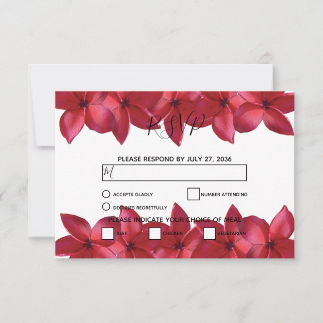 Red Plumeria Frangipani Wedding RSVP Cards Karte (Vorderseite)