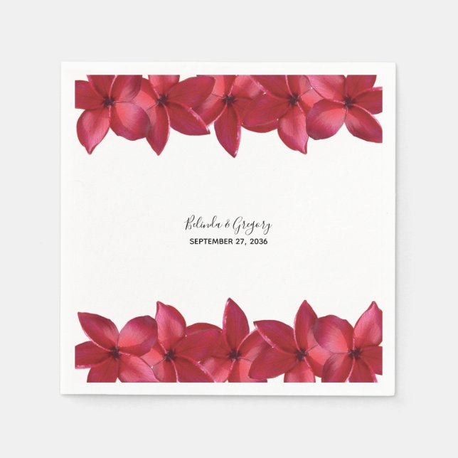 Red Plumeria Frangipani Wedding Serviette (Vorderseite)