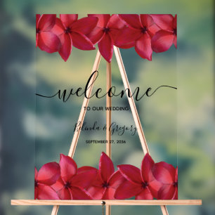 Red Plumeria Frangipani Wedding Welcome Sign Acrylschild