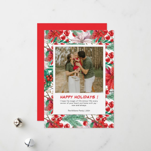 Red Poinsettia 2 Foto Weihnachten (Vorderseite/Rückseite Beispiel)