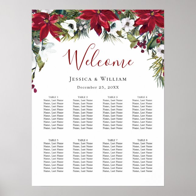 Red Poinsettia 8 Tische Hochzeitsnacht Poster (Vorne)