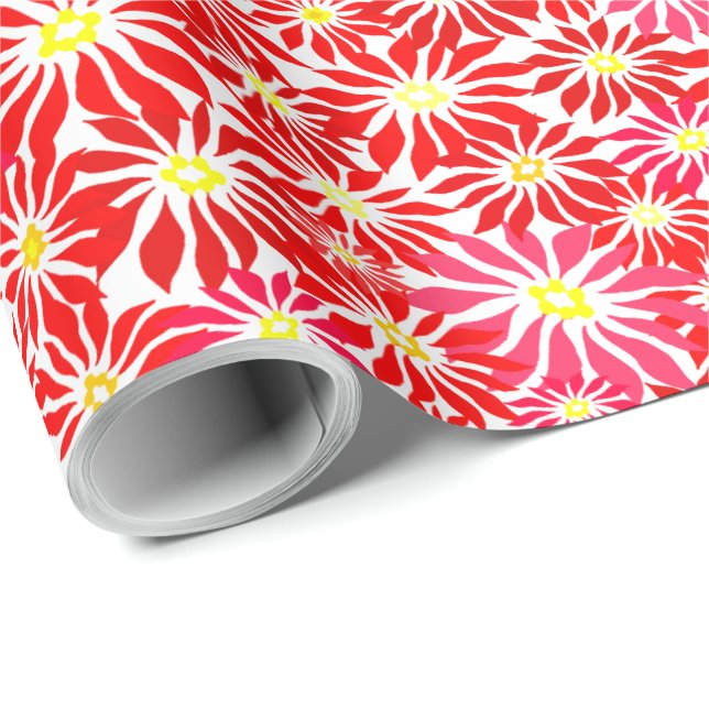 Red Poinsettia Allover Holiday Floral Pattern Wrap Geschenkpapier (Rolleneckpunkt)